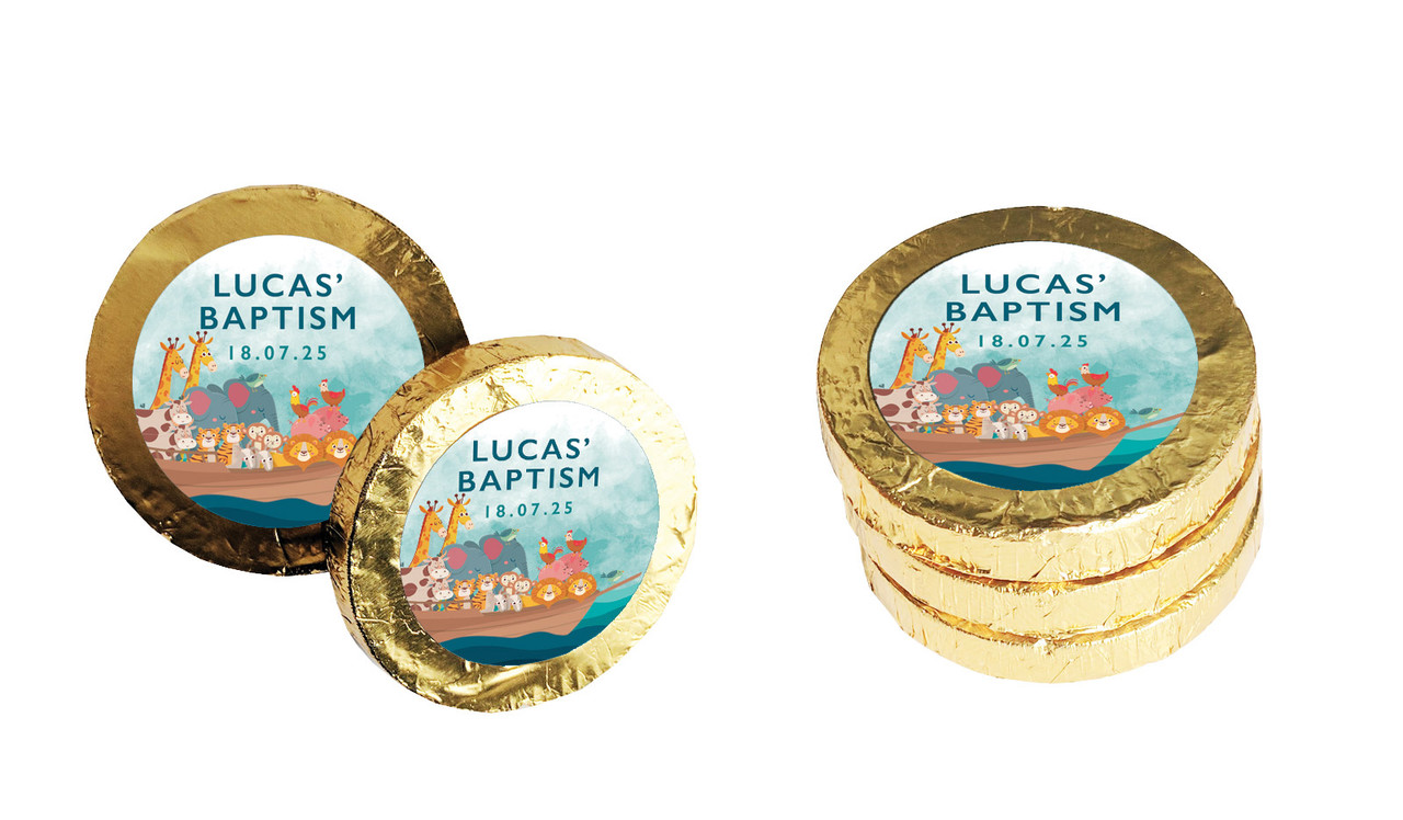 Noahs Ark Christening Chocolate Coin