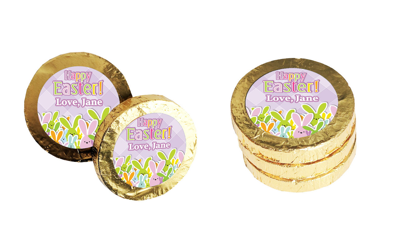 Fluffle Of Bunnies Personalised Chocolate Coin