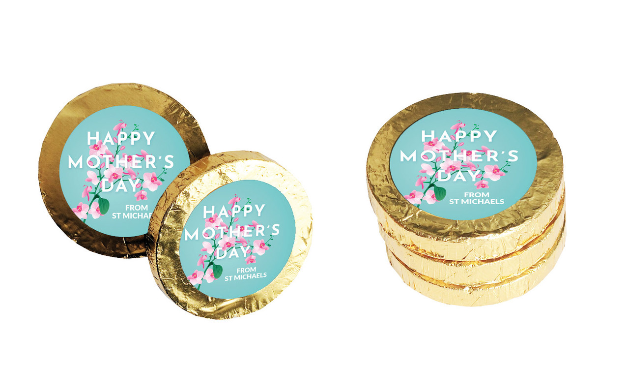 Pink Blooms On Aqua Mothers Day Chocolate Coin