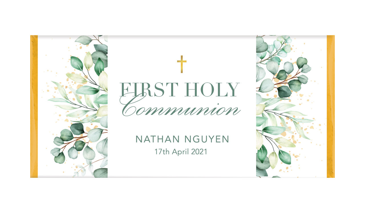 Eucalyptus Watercolour Personalised Holy Communion Chocolates