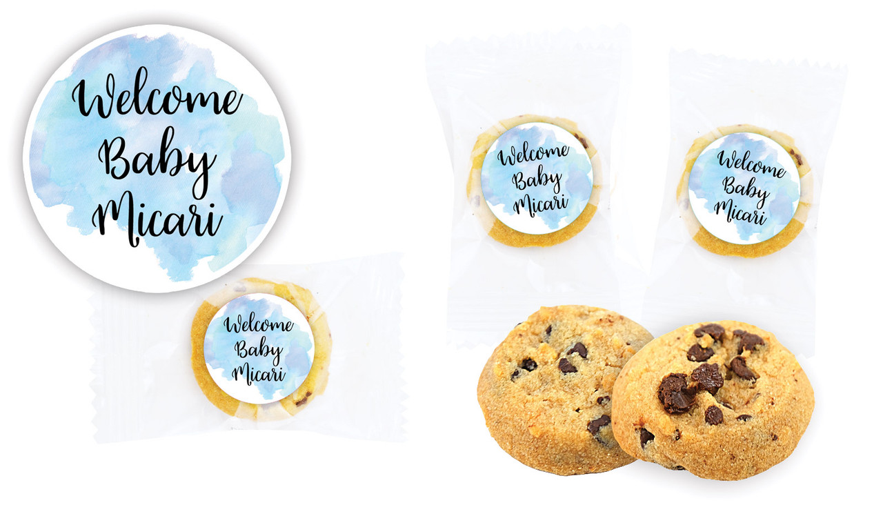 A Splash Of Watercolour Blue Birth Announcement Bite-Size Cookie 5g