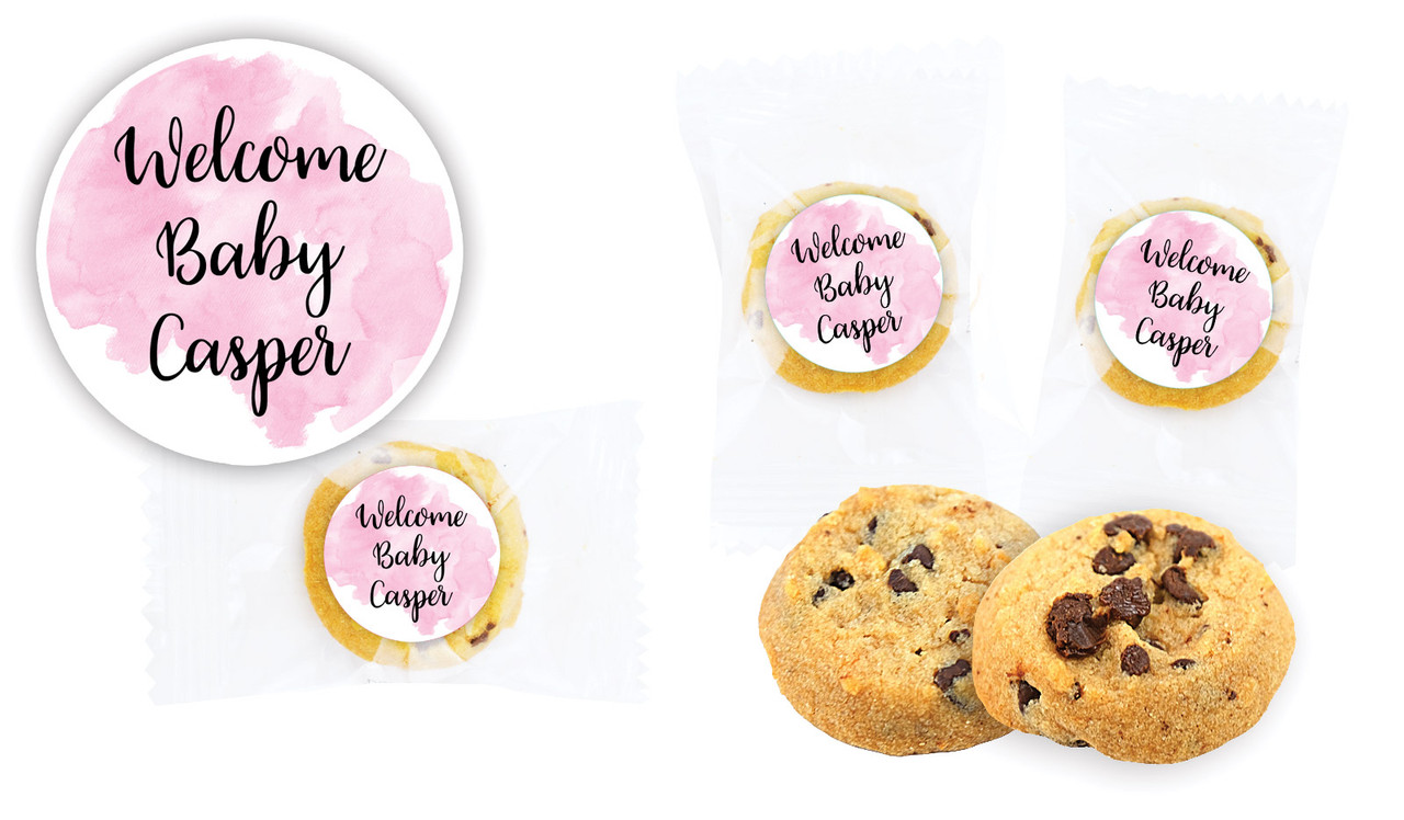 A Splash Of Watercolour Pink Birth Announcement Bite-Size Cookie 5g