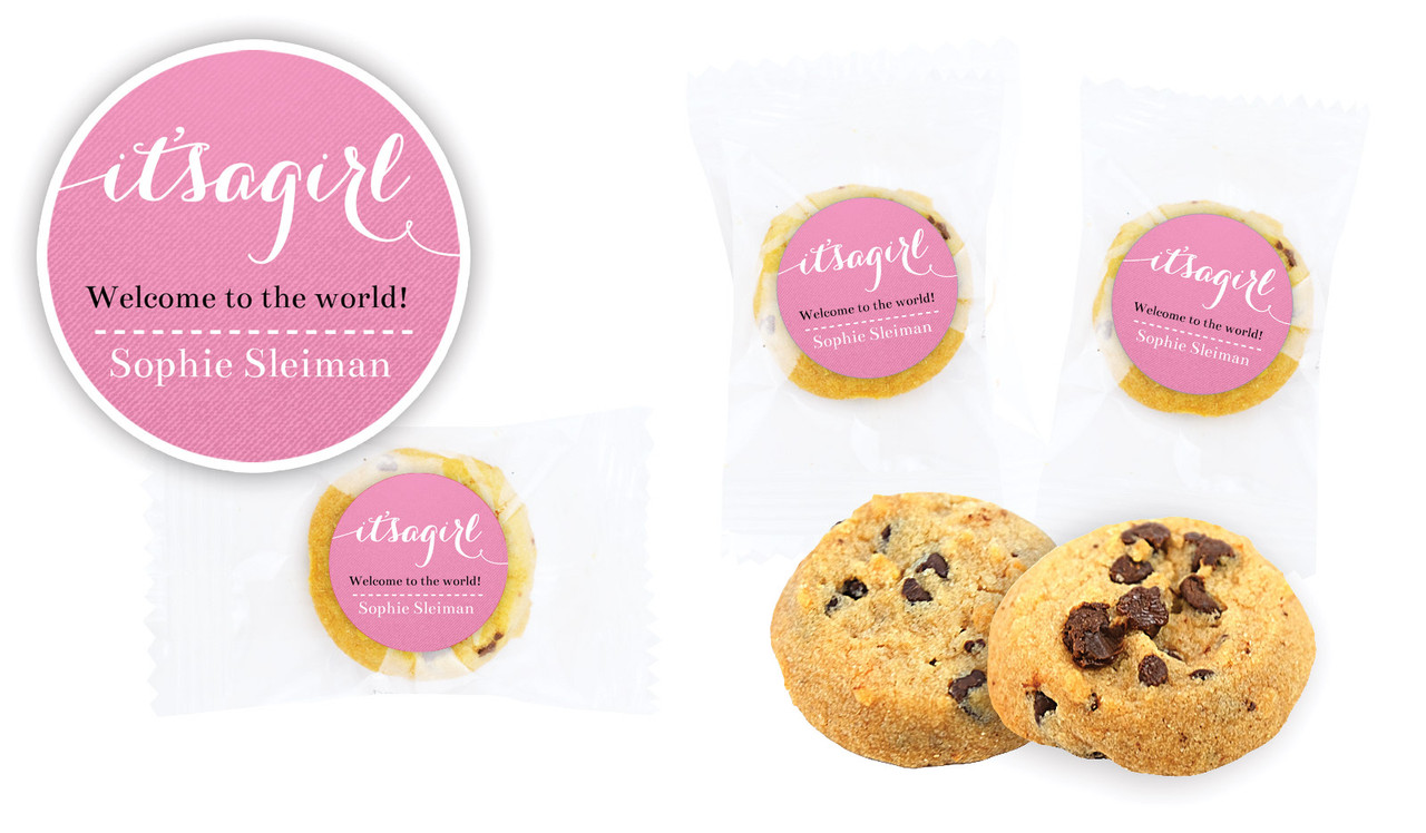 Flowing Words Girls Birth Announcement Bite-Size Cookie 5g