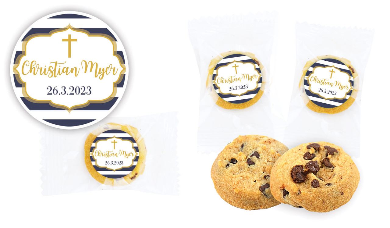 Bold Stripe And Gold Christening Bite-Size Cookie 5g