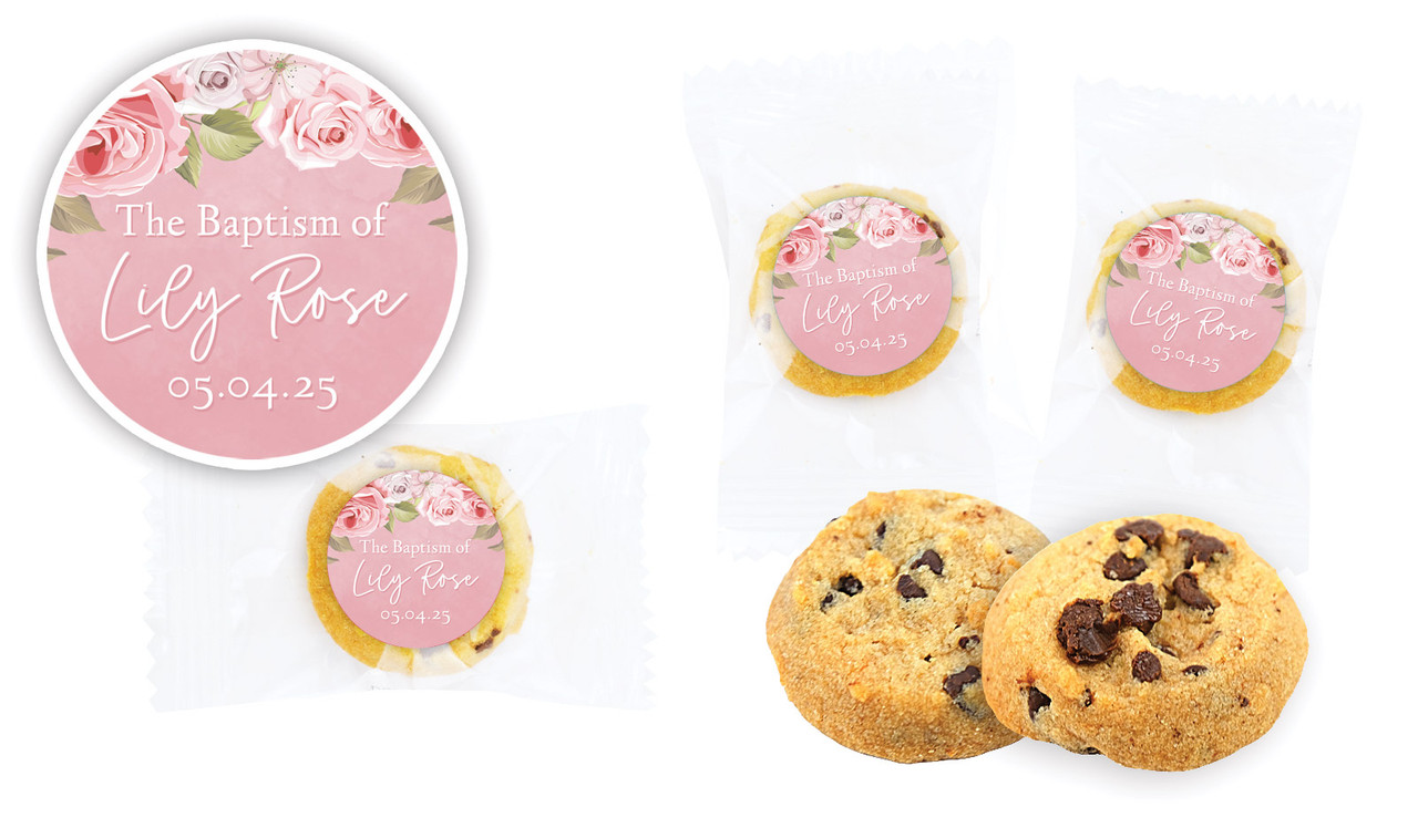 Pink Roses Photo Christening Bite-Size Cookie 5g