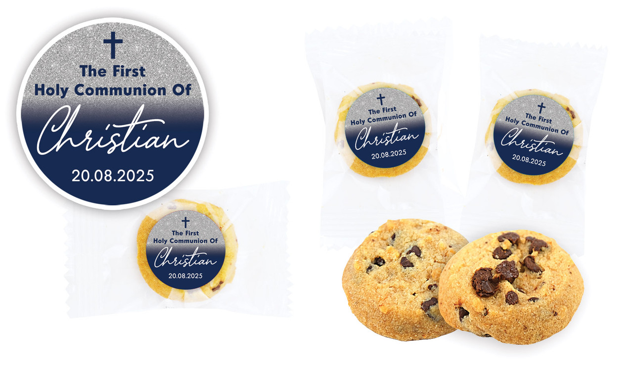 Blue and Silver glitter Communion Bite-Size Cookie 5g