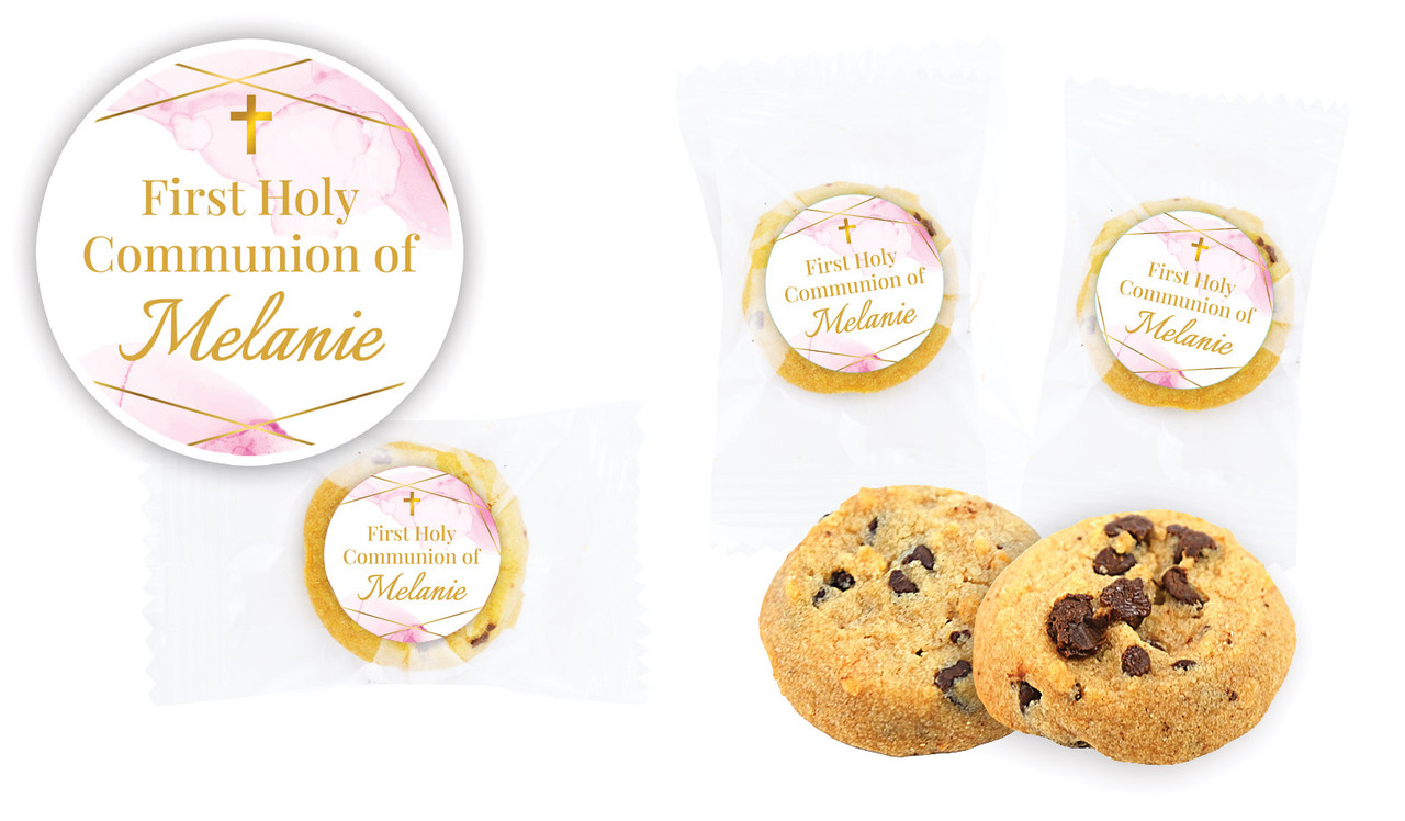 Pink Watercolour with Gold Communion Bite-Size Cookie 5g