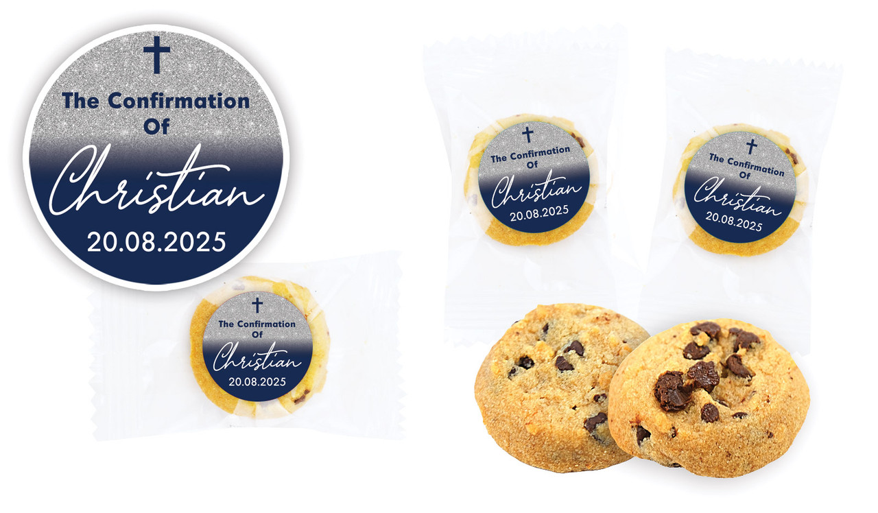 Blue and Silver Glitter Confirmation Bite-Size Cookie 5g