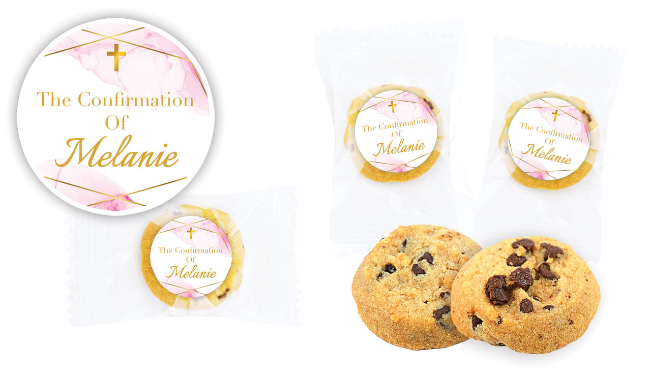 Pink Watercolour with Gold Confirmation Bite-Size Cookie 5g