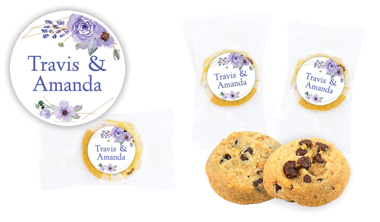 Violets On Gold Frame Wedding Bite-Size Cookie 5g