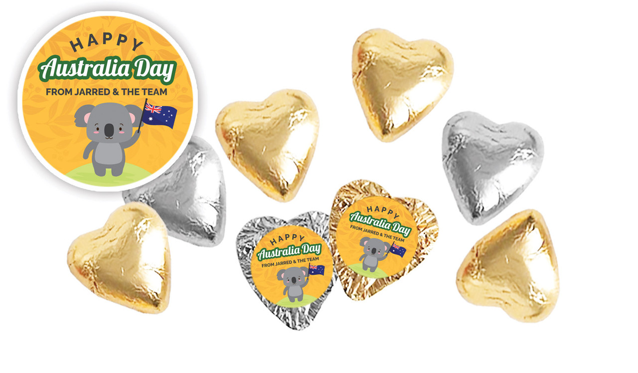 Cute Koala Australia Day Personalised Foil Chocolate Hearts