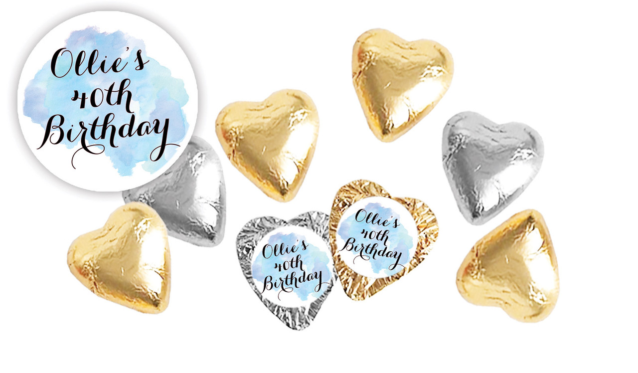 A Splash Of Water Colour Blue Personalised Foil Chocolate Hearts