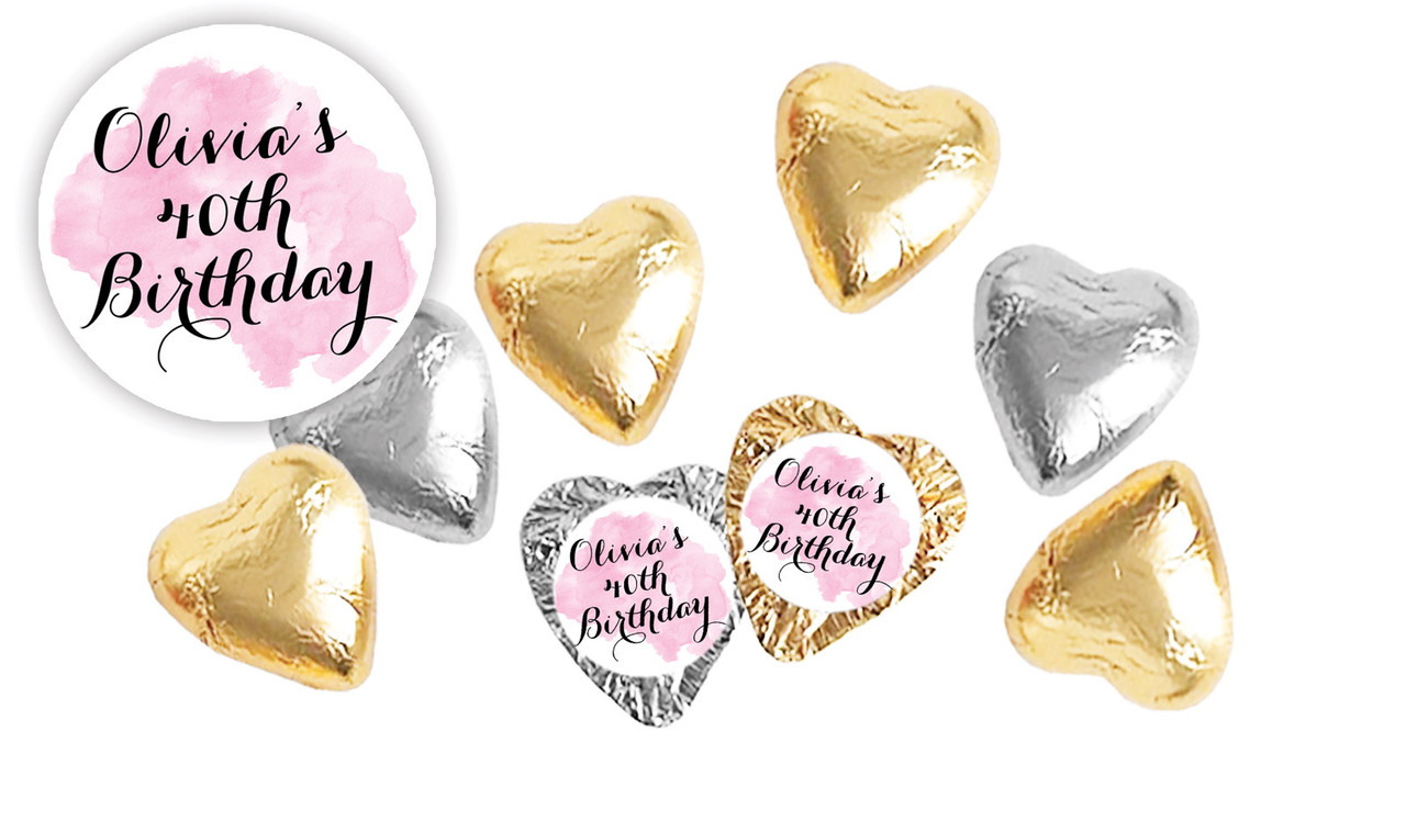 A Splash Of Water Colour Pink Personalised Foil Chocolate Hearts