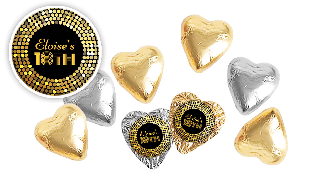 Disco Gold Personalised Foil Chocolate Hearts