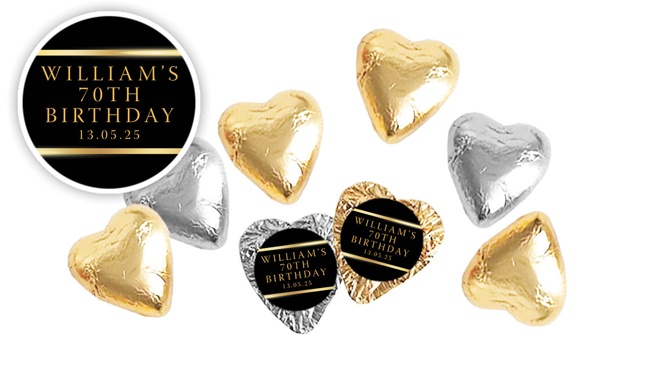 Gold On Black Personalised Foil Chocolate Hearts
