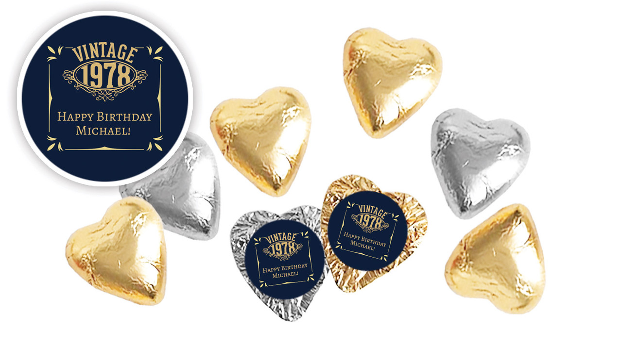 Vintage Year Personalised Foil Chocolate Hearts