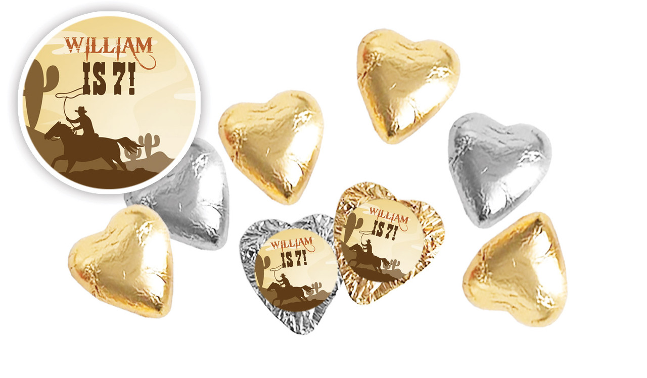 Cowboy Birthday Personalised Foil Chocolate Hearts