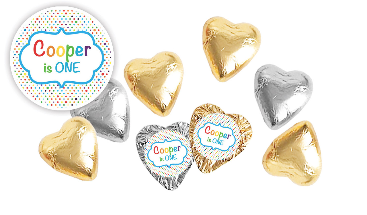 Happy Dots Birthday Personalised Foil Chocolate Hearts