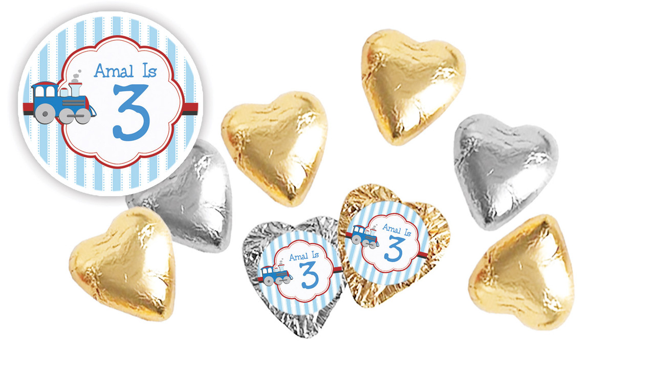 Toy Train Birthday Personalised Foil Chocolate Hearts