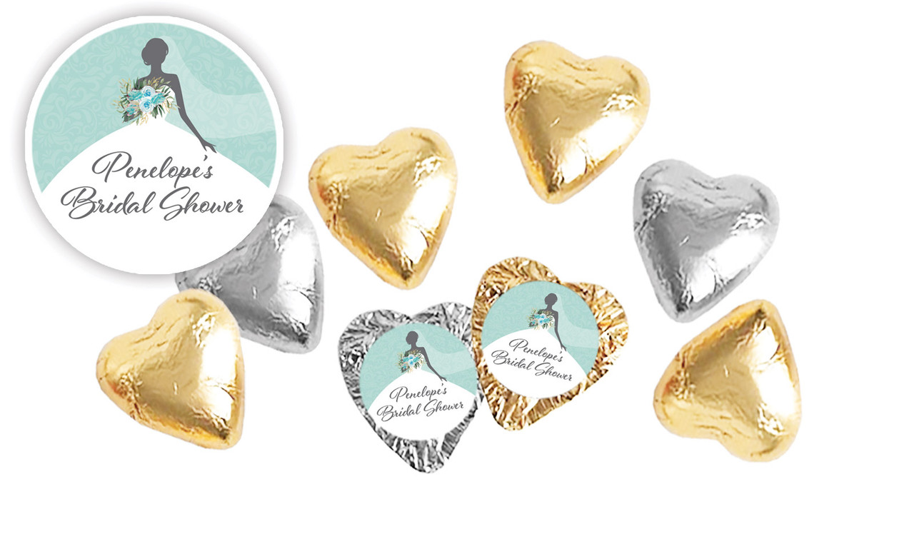 Bridal Dress Bridal Shower Personalised Foil Chocolate Hearts