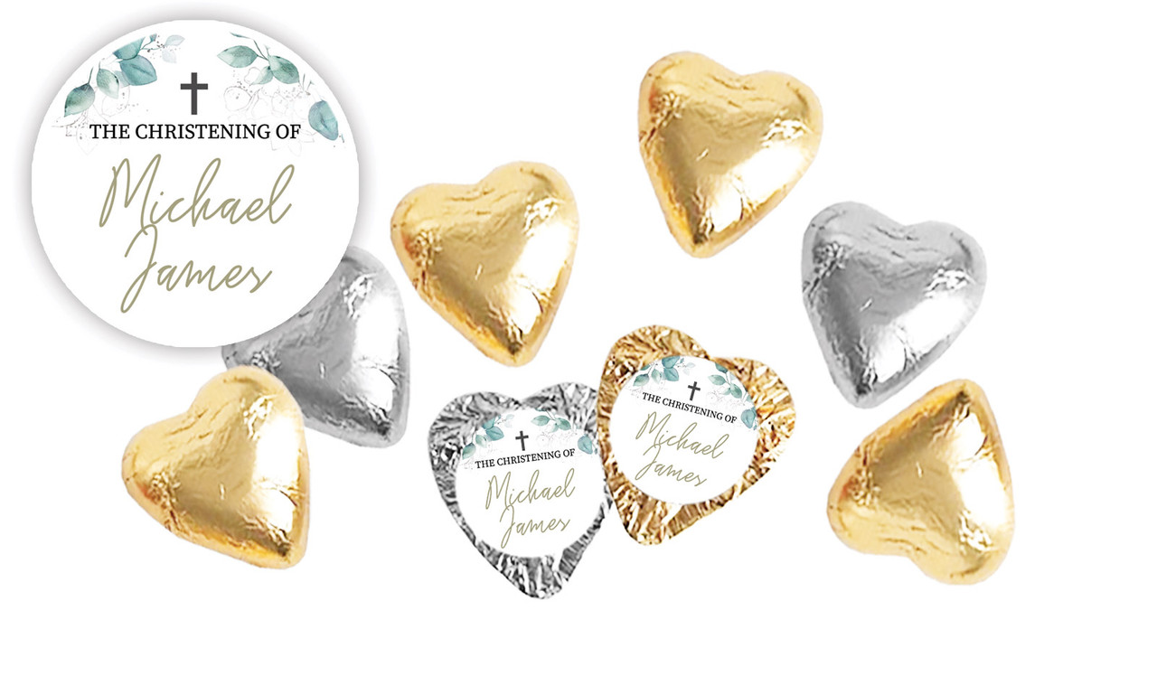 Dream Leaves Christening Personalised Foil Chocolate Hearts