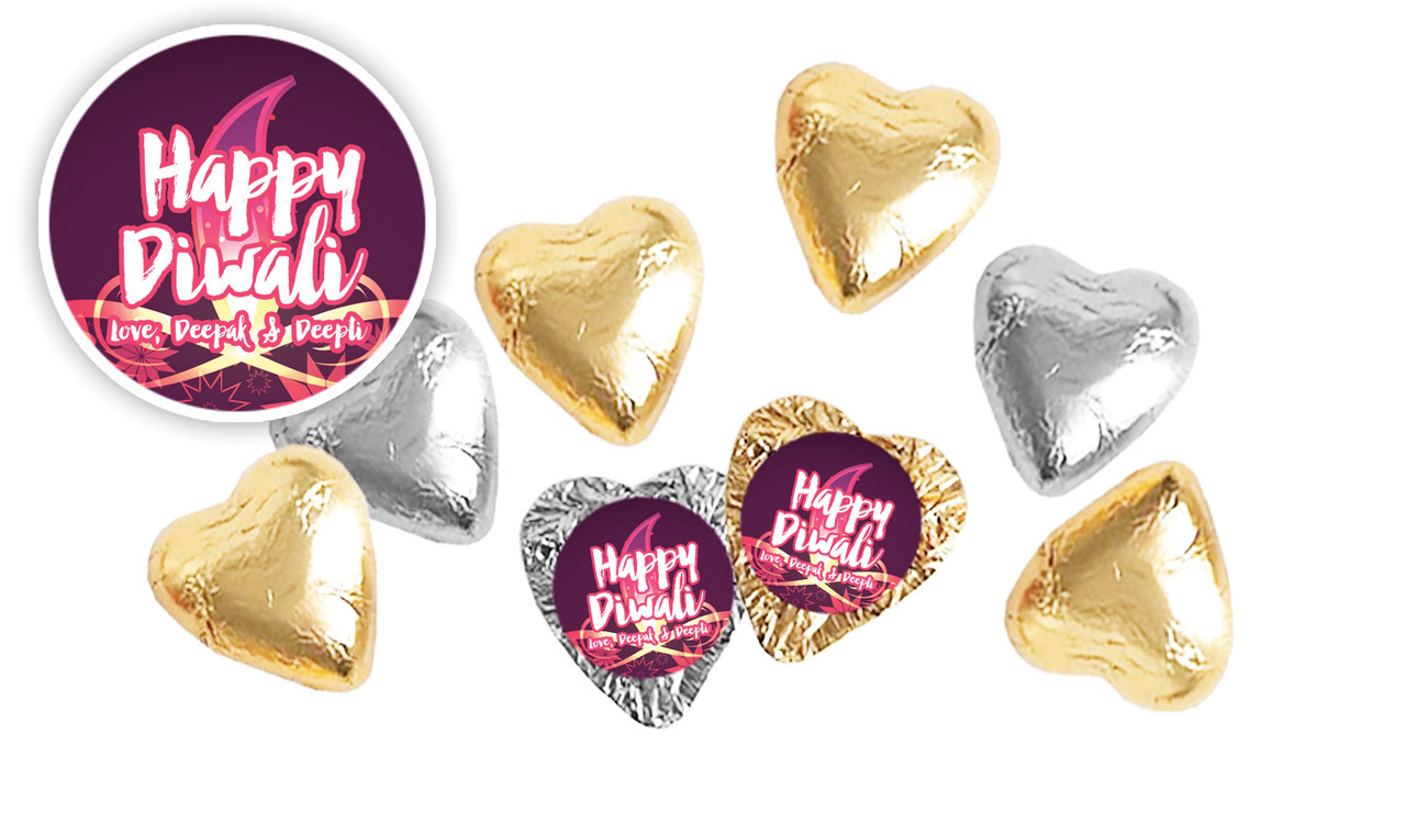 Abstract Flame Diwali Personalised Foil Chocolate Hearts
