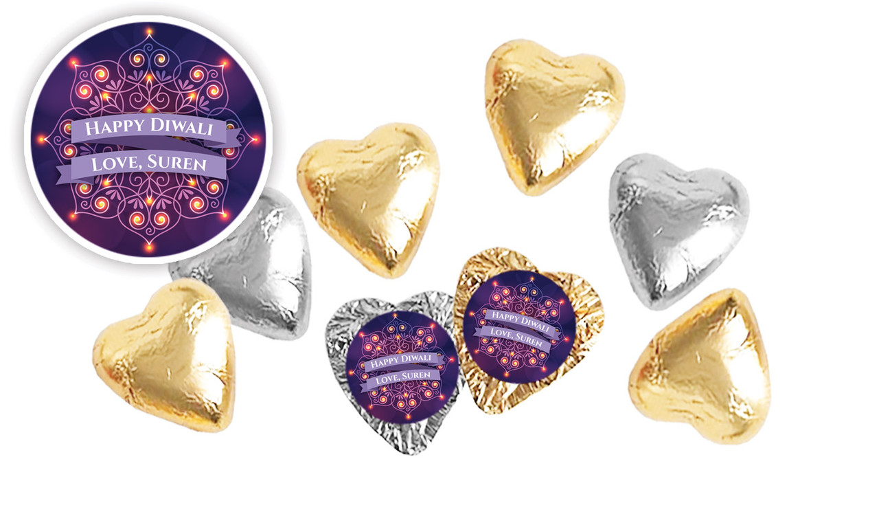 Lantern Mandala Diwali Personalised Foil Chocolate Hearts