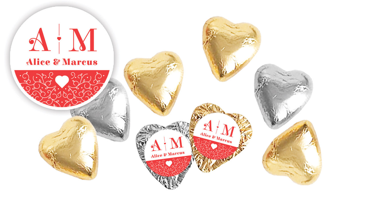 Ornamental Monogram Engagement Personalised Foil Chocolate Hearts