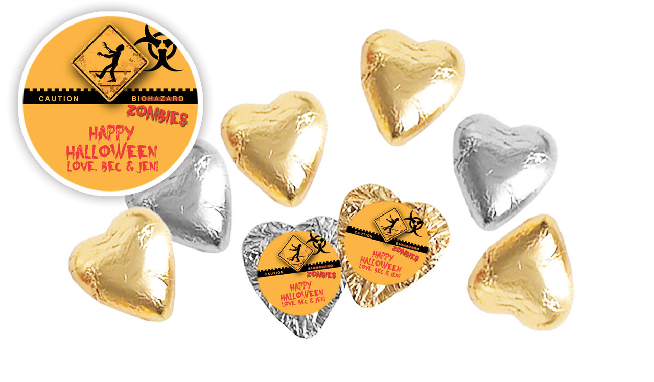 Zombie Apocalypse Halloween Personalised Foil Chocolate Hearts