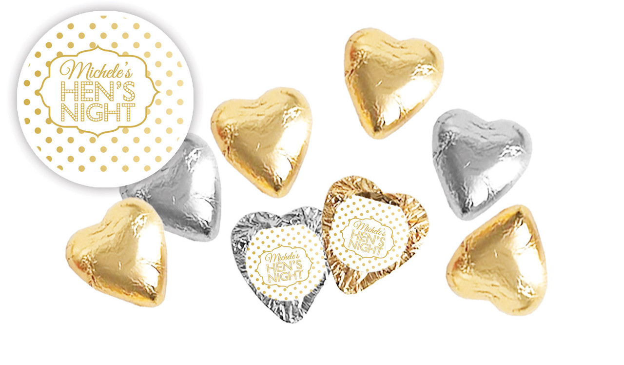 Gold Polkadot Hens Night Personalised Foil Chocolate Hearts