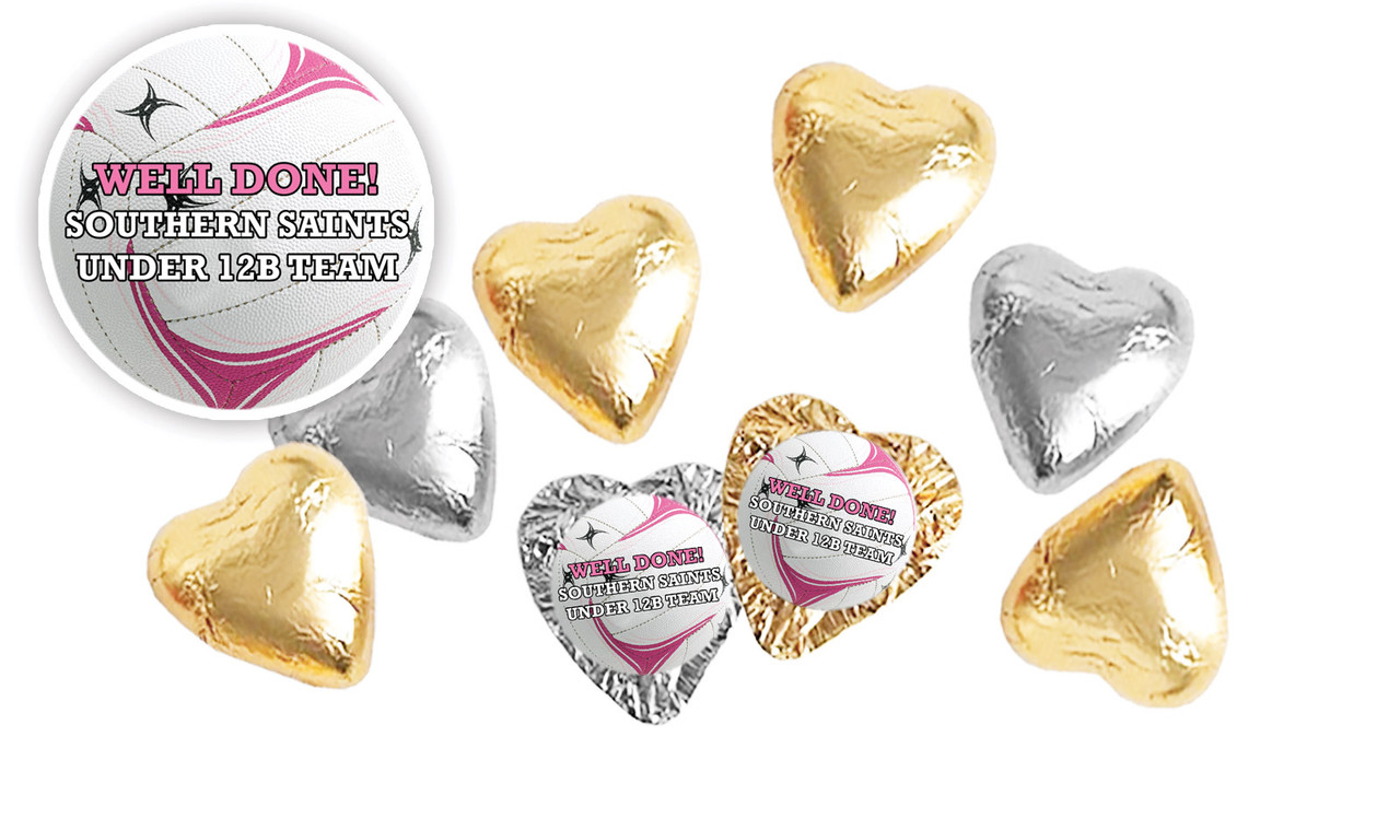 Netball Ball Personalised Foil Chocolate Hearts