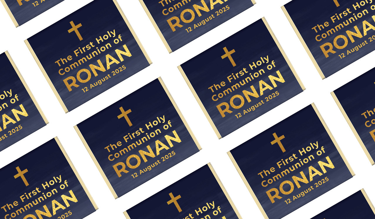 Navy Blue Watercolour Personalised First Holy Communion Mini Chocolates