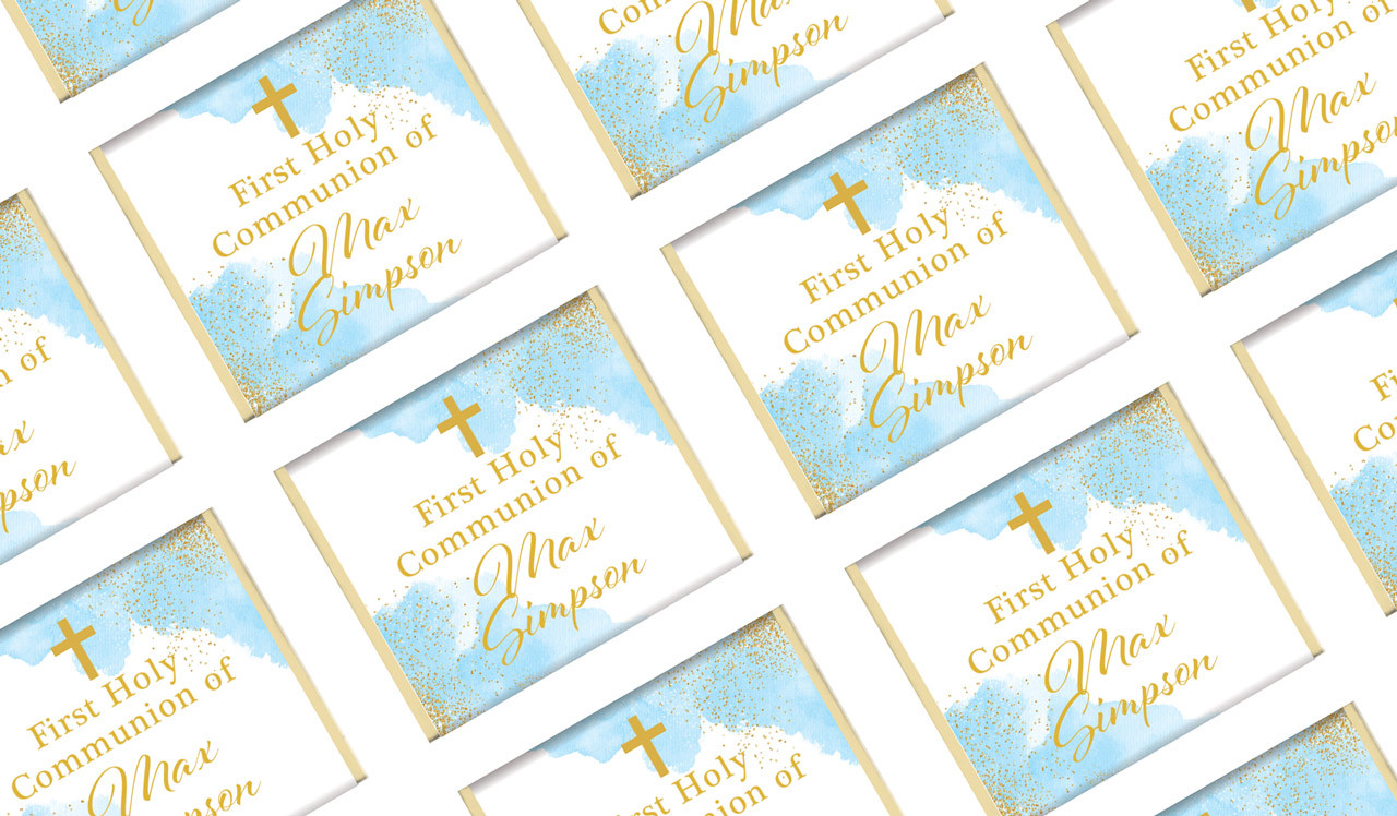 Gold Sparkle on Blue First Holy Communion Mini Chocolates