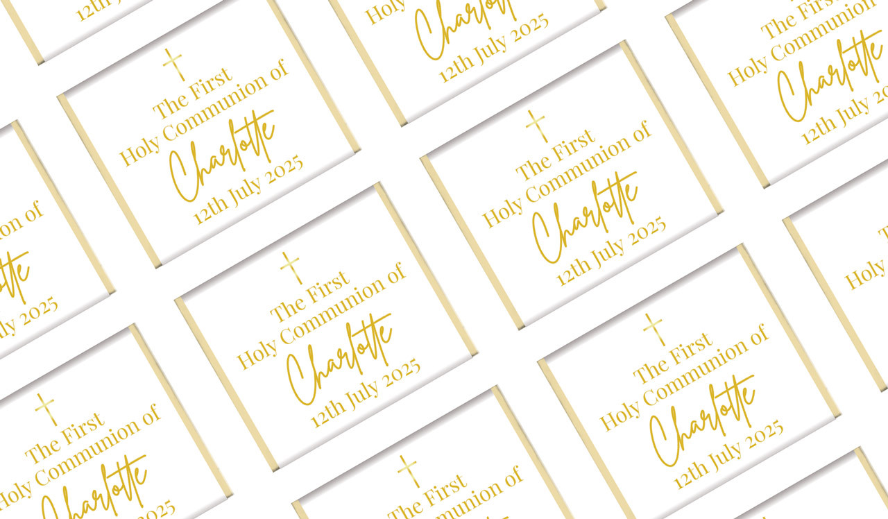 Modern White and Gold Personalised First Holy Communion Mini Chocolates