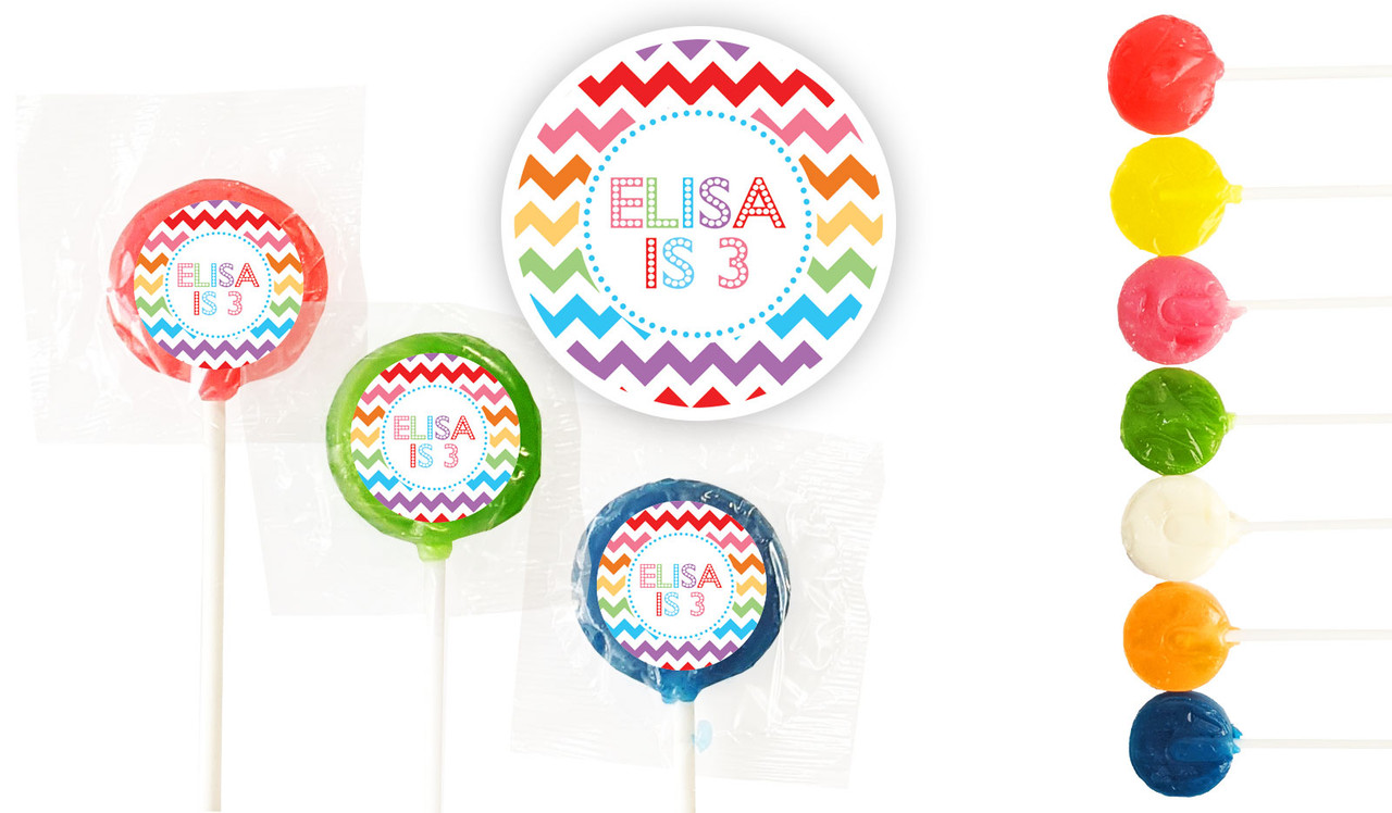 Chevron Rainbow 3cm Birthday Mini Lollipops