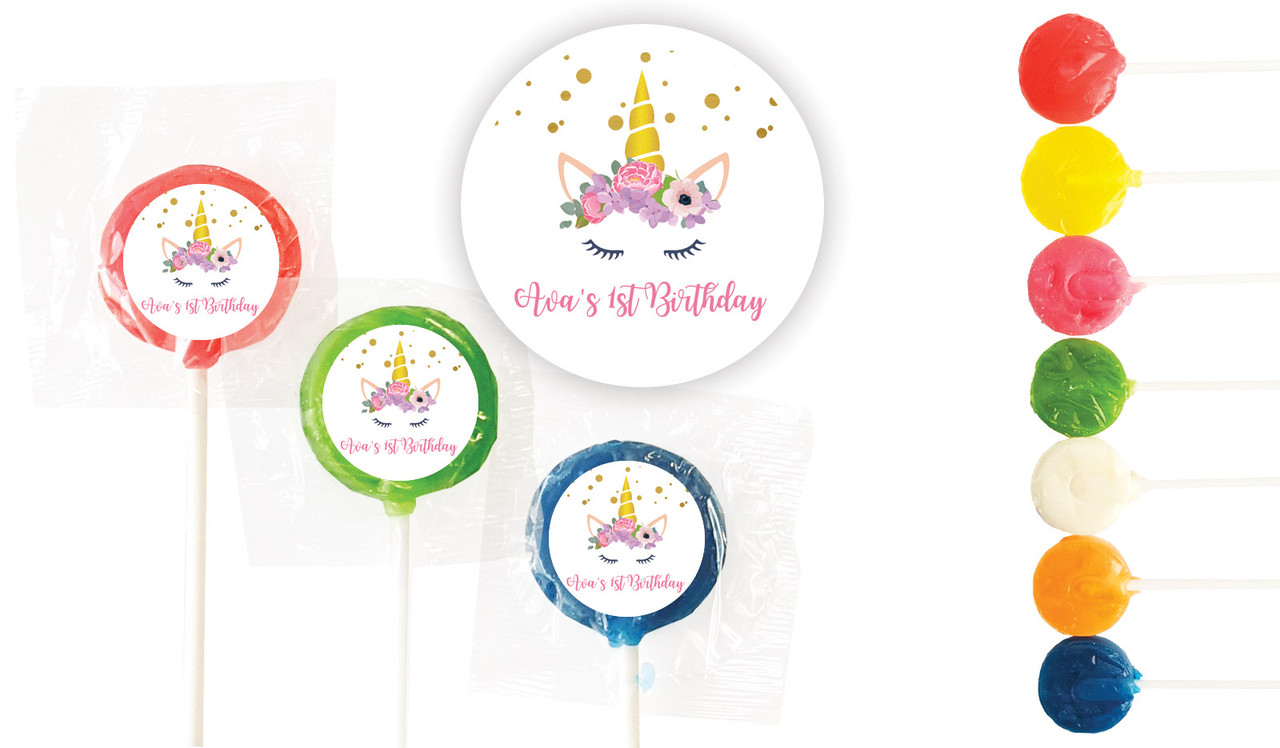 A Pretty Unicorn Kids Party Custom 3cm Mini Lollipops