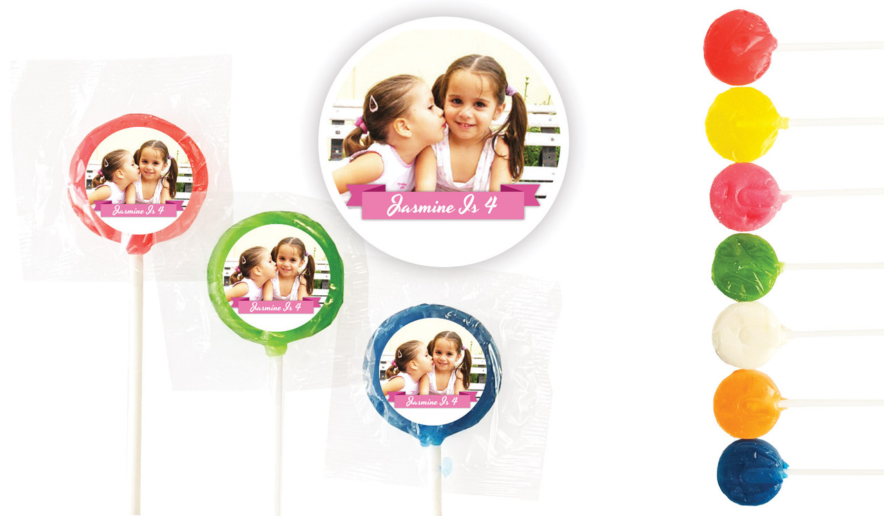 Banner Photo Pink Birthday Custom 3cm Mini Lollipops