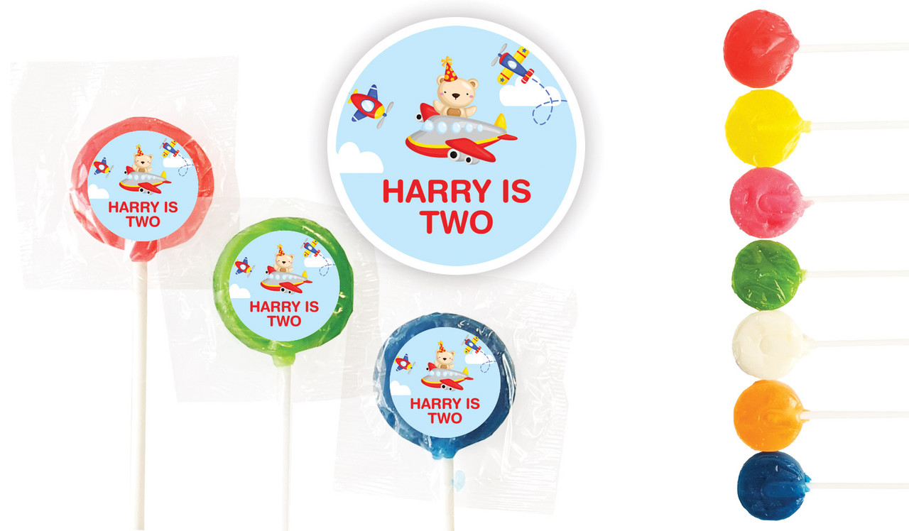 Bear Air Plane Birthday Custom 3cm Mini Lollipops
