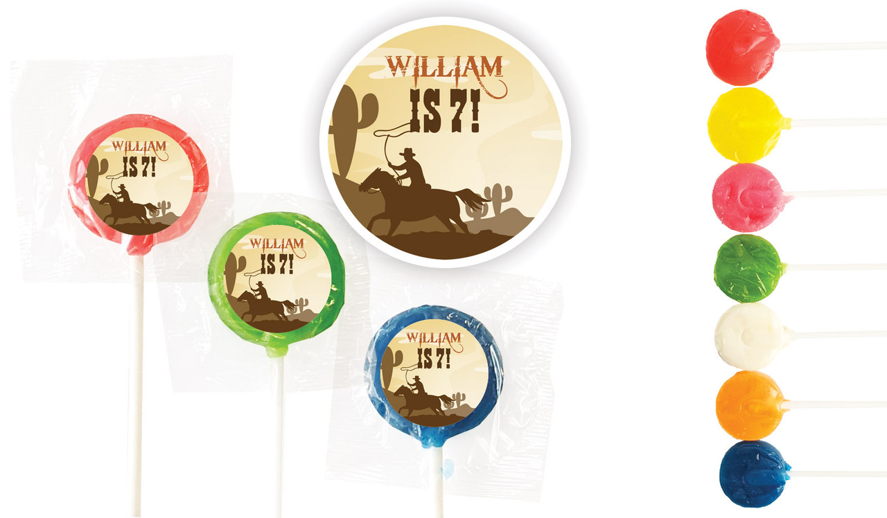 Cowboy Birthday Custom 3cm Mini Lollipops