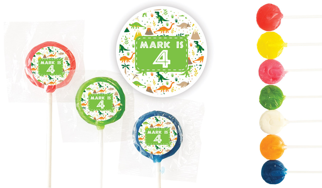 Dinosaur Background Birthday Custom 3cm Mini Lollipops