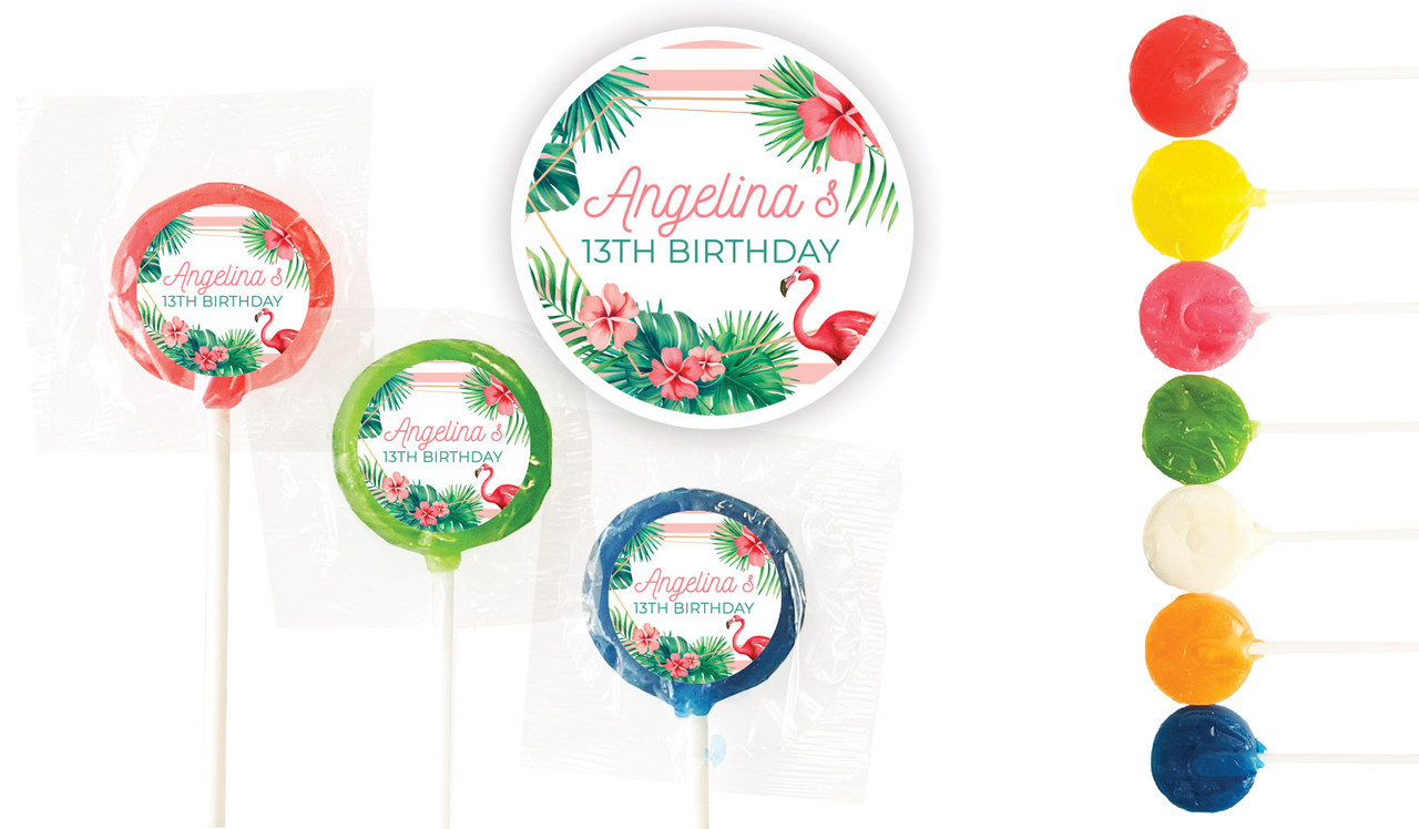 Flamingle Flamingo Birthday Custom 3cm Mini Lollipops