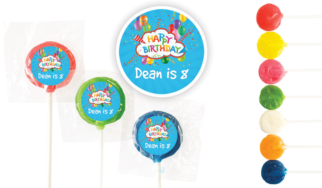 Happy Confetti Birthday Custom 3cm Mini Lollipops