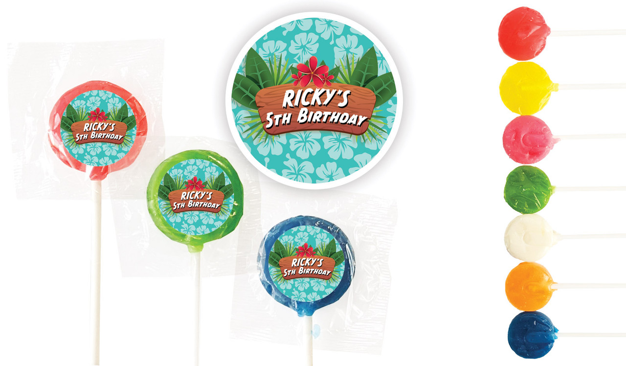 Hawaiian Luau Birthday Custom 3cm Mini Lollipops