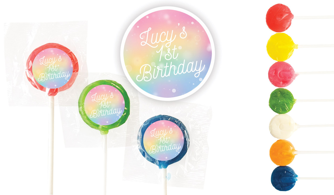 Rainbow Sparkle Birthday Custom 3cm Mini Lollipops