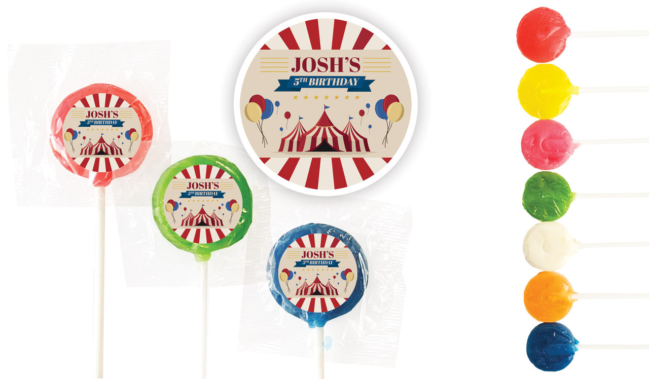 Retro Circus Birthday Custom 3cm Mini Lollipops