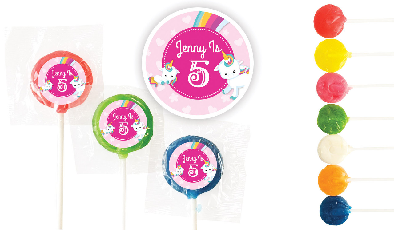 Unicorn Trio Birthday Custom 3cm Mini Lollipops
