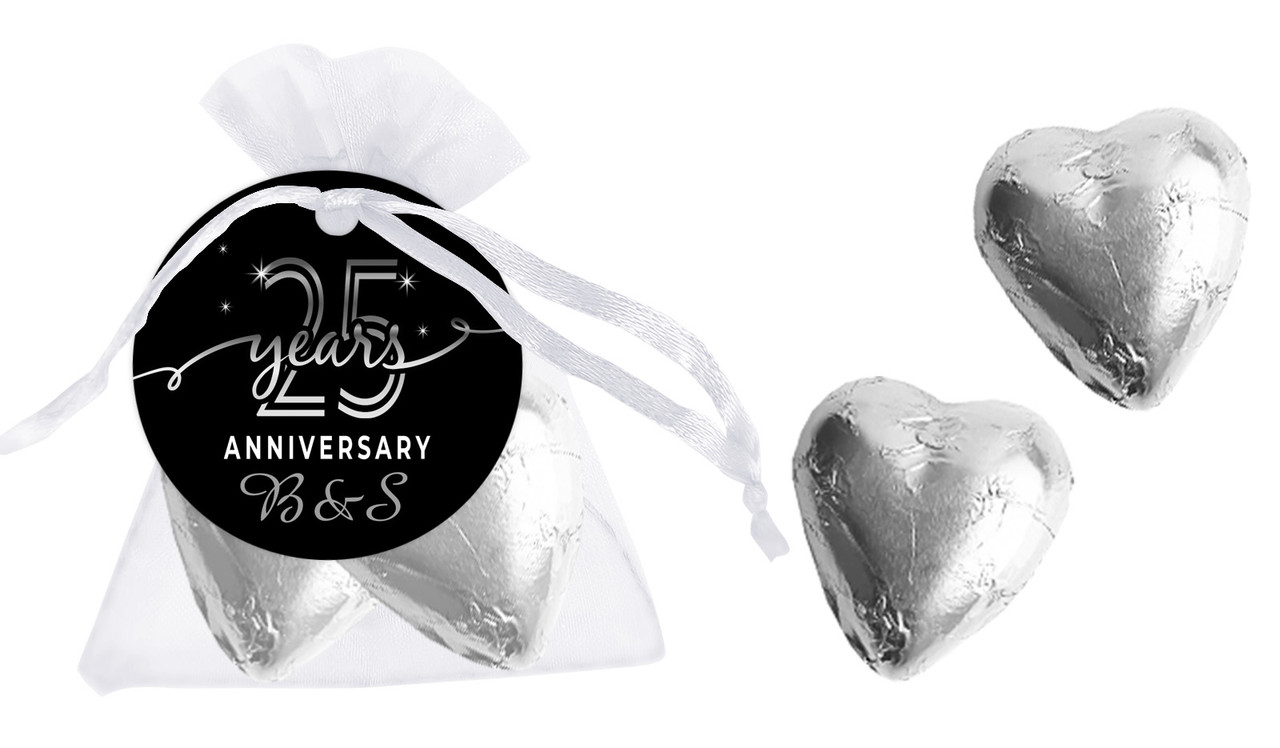 Big Number Silver Anniversary Personalised Organza Bag In White