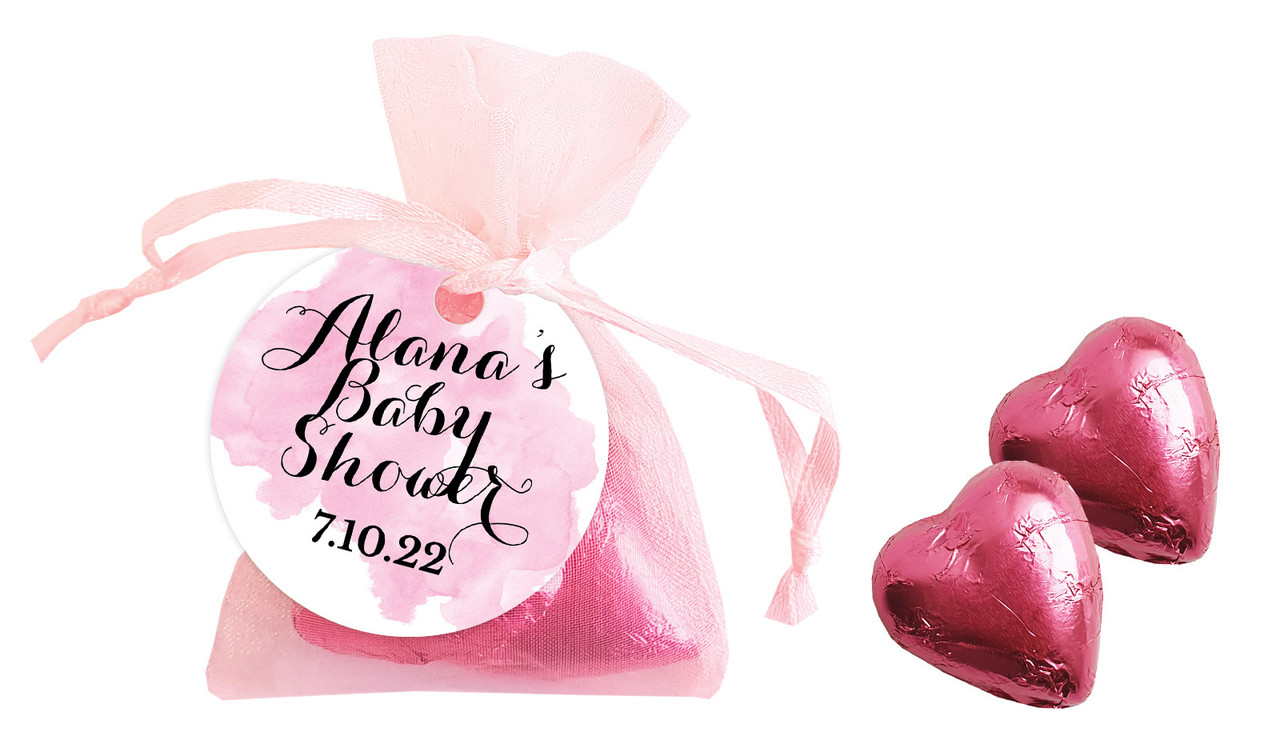 A Splash Of Watercolour Pink Baby Shower Personalised Organza Bag In Pink