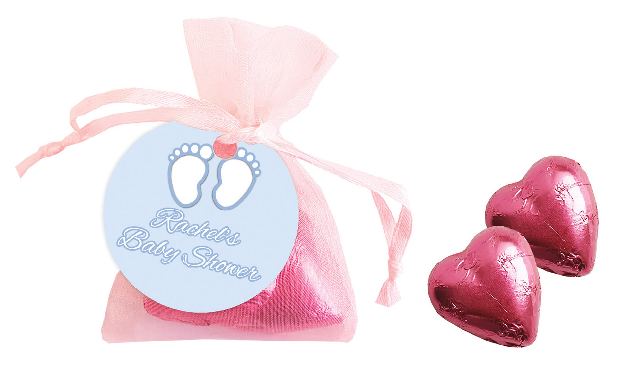 Baby Feet Blue Baby Shower Personalised Organza Bag In Pink