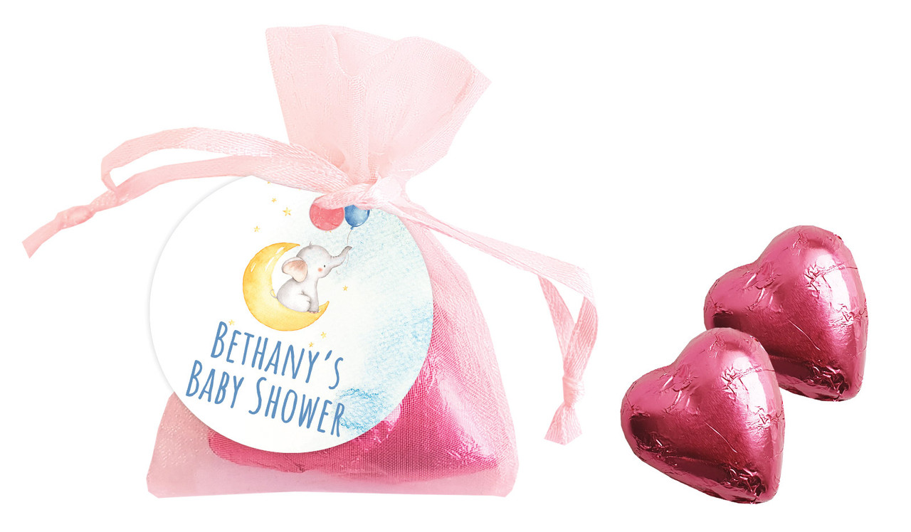 Elephant Moon Blue Baby Shower Personalised Organza Bag In Pink